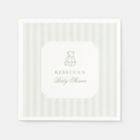 Sage Green Teddy Bear Preppy Elegant Baby Shower