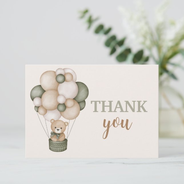 Sage Green Teddy Bear thank you Note Card (Standing Front)
