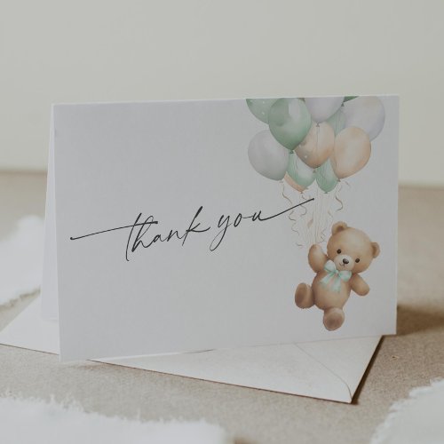 Sage Green Teddy Bear We can Bearly wait Themed Thank You Card