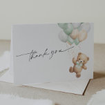 Sage Green Teddy Bear We can Bearly wait Themed Thank You Card<br><div class="desc">Let your guests know your gratitude with PixeliaDesigns adorable Cute Teddy Bear Gender Neutral Baby Shower Thank You Card. Designed with a charming watercolor Teddy Bear adorned with a sweet sage green ribbon, it perfectly captures the joy of your baby shower. Each card measures 5.6 x 4 inches when folded,...</div>