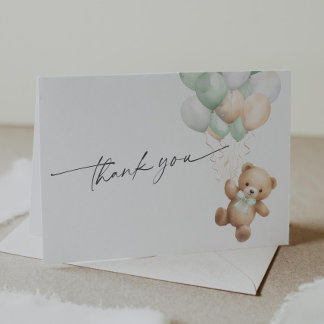 Sage Green Teddy Bear We can Bearly wait Themed Thank You Card