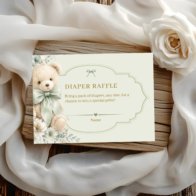 Sage Green Teddy Diaper Raffle Baby Shower Insert (Creator Uploaded)