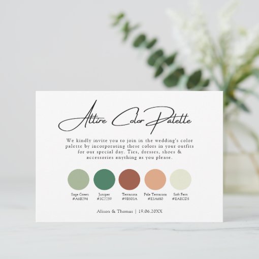 Sage Green Terracotta Wedding Color Palette Attire Enclosure Card | Zazzle