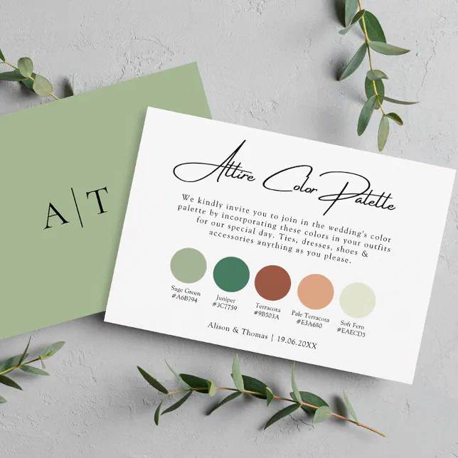 Sage Green Terracotta Wedding Color Palette Attire Enclosure Card | Zazzle