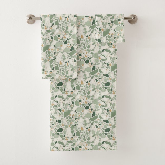 Sage Green Terrazzo Effect Bath Towel Set (Insitu)