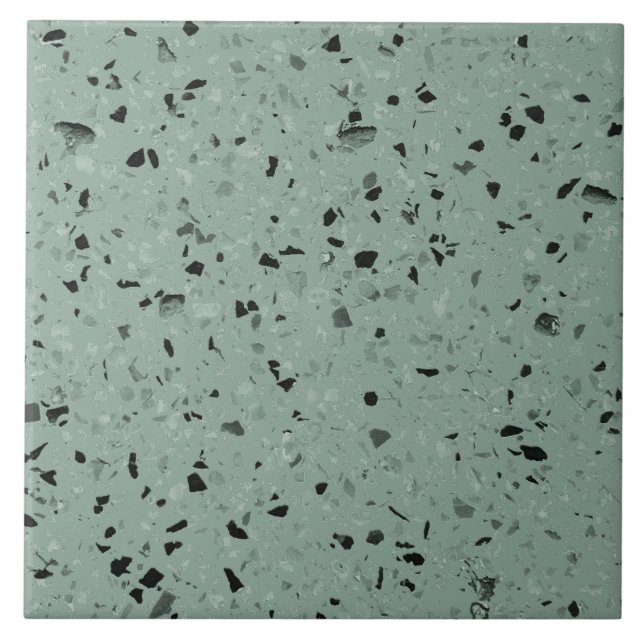 Sage Green Terrazzo Modern Minimal Medium Color Ceramic Tile (Front)