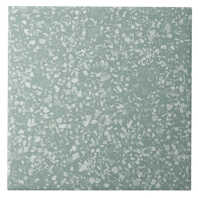 Sage Green Terrazzo Modern Minimal Stone Pattern Ceramic Tile (Front)