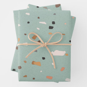 Sage green Terrazzo pattern Wrapping Paper Sheets