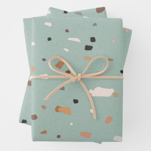 Sage green Terrazzo pattern Wrapping Paper Sheets