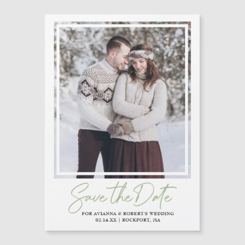 Sage Green Text and Photo Save the Date Magnetic Invitation