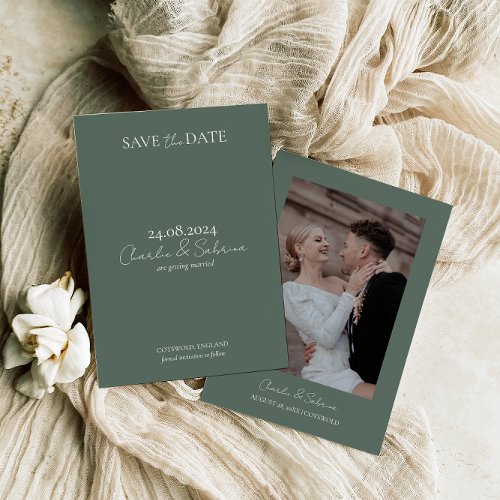 Sage Green Text and Photo Wedding Save the Date