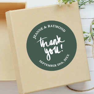 Sage Green Thank You Calligraphy Wedding Favor Classic Round Sticker