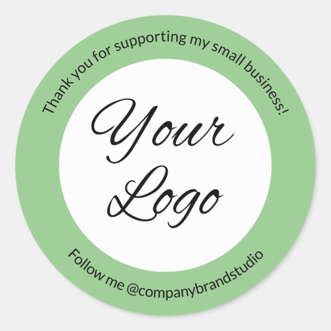 Sage Green Thank You Company Business Logo Custom Classic Round Sticker (Front)