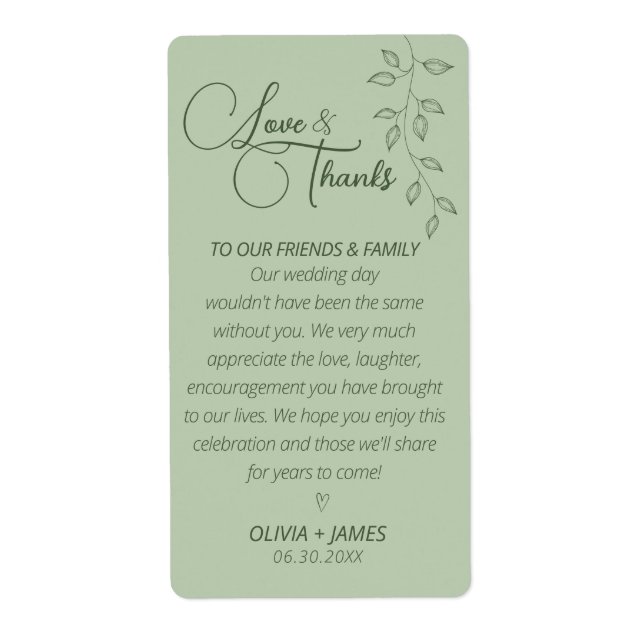 Sage Green Thank You Favor Sticker (Front)