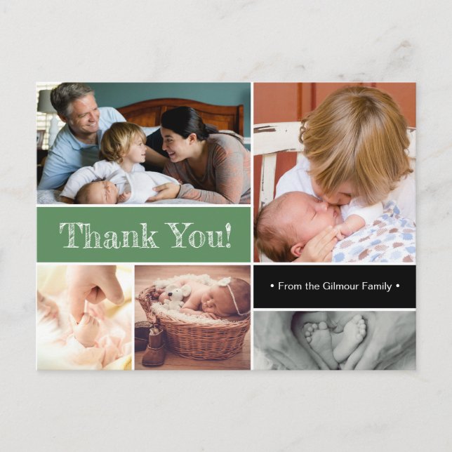 Sage green Thank You Introducing 2nd baby Photos Announcement Postcard (Front)