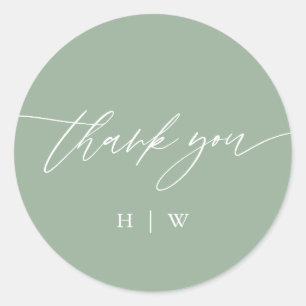 Sage Green Thank You Monogram Wedding Classic Round Sticker