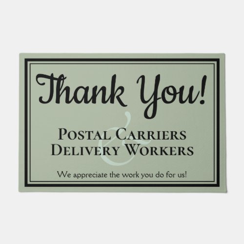 Sage Green Thank You Postal  Delivery Workers Doormat