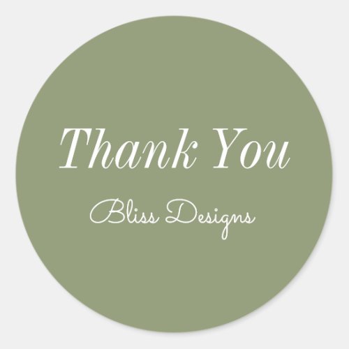 Sage Green Thank You Simple Business  Classic Round Sticker