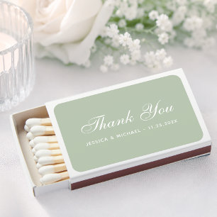 Sage Green Thank You Simple Script Wedding Favor Matchboxes