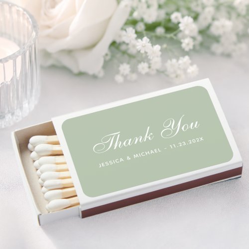 Sage Green Thank You Simple Script Wedding Favor  Matchboxes