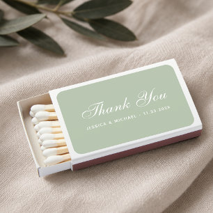 Sage Green Thank You Simple Script Wedding Favor Matchboxes