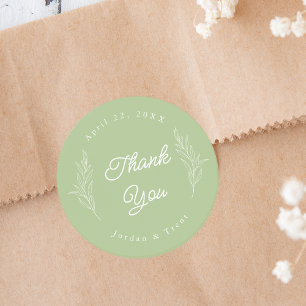 Sage Green Thank You Wedding Favor Sticker