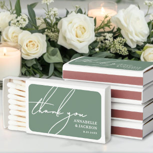 Sage Green Thank You Wedding Matchboxes