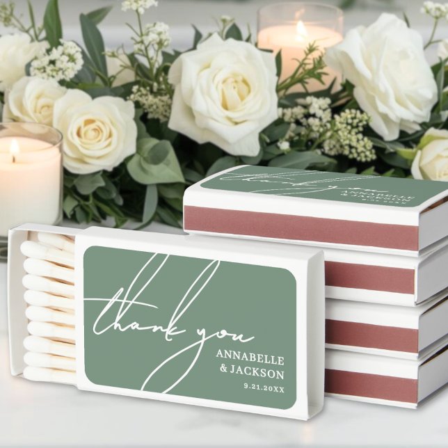 Sage Green Thank You Wedding Matchboxes (Sage Green Thank You Wedding Matchboxes )