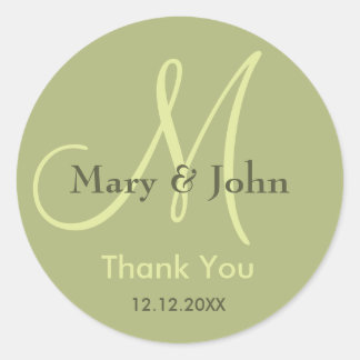 Sage Green Thank You Wedding Monogram Sticker