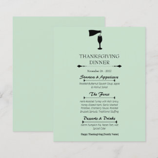 Sage Green Thanksgiving Dinner Menu Card