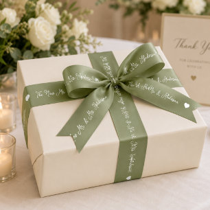 Sage Green The New Mr and Mrs Custom Wedding Names Satin Ribbon