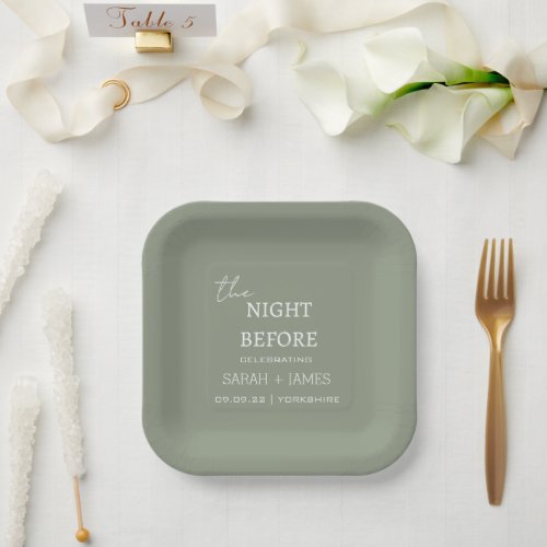 Sage Green the Night Before Elegant Wedding  Paper Plates