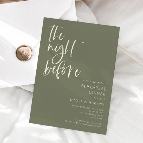 Sage Green The Night Before Rehearsal Dinner  Invitation