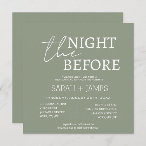 Sage Green the Night Before Rehearsal Dinner  Invitation