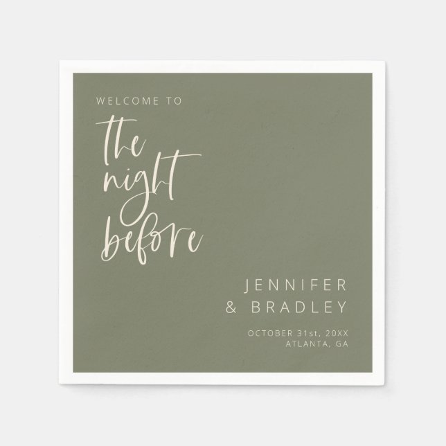 Sage Green The Night Before Rehearsal Dinner  Napkins (Front)