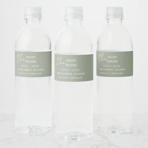 Sage Green the Night Before Rehearsal Dinner Party Water Bottle Label