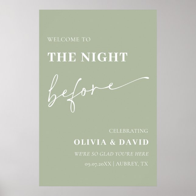 Sage Green The Night Before Rehearsal Dinner Sign (Front)
