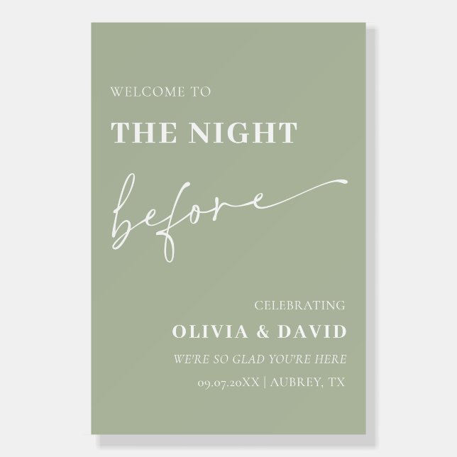 Sage Green The Night Before Rehearsal Dinner Sign (Front)