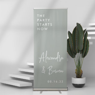 Sage Green The Party Starts Now Wedding Retractable Banner