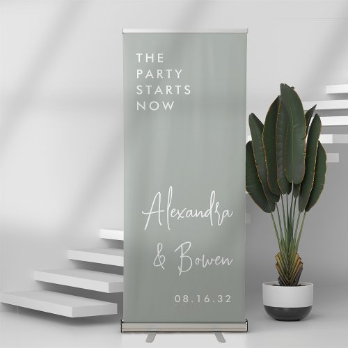 Sage Green  The Party Starts Now Wedding Retractable Banner