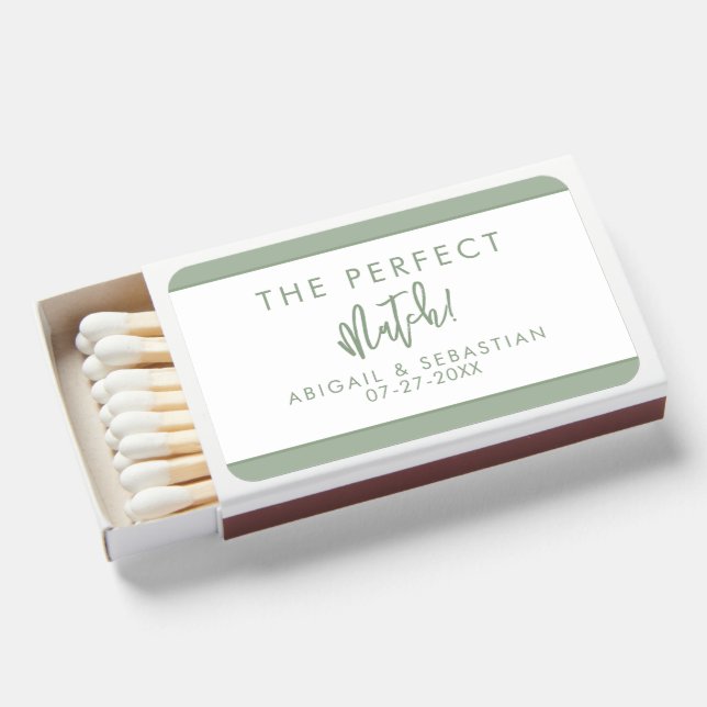  Sage Green The Perfect Match Wedding Matchboxes (Front Open)