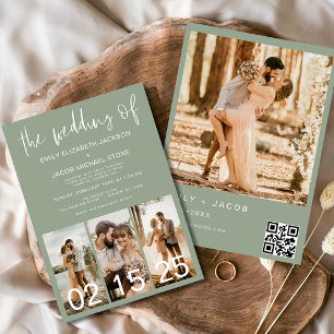 Sage Green The Wedding of Minimalist QR code Invitation