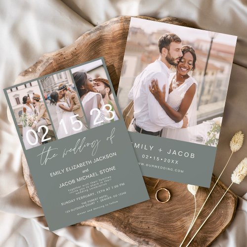 Sage Green The Wedding of Photo Minimalist Wedding Invitation