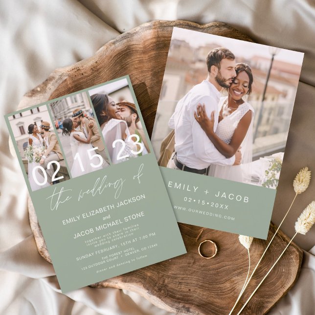 Sage Green The Wedding of Photo Minimalist Wedding Invitation (Creator Uploaded)