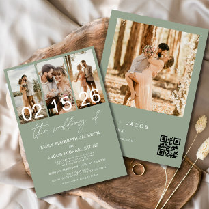 Sage Green The Wedding of Photo QR code Elegant Invitation