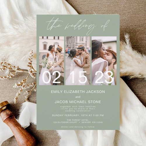 Sage Green The Wedding of Photo Simple Minimalist Invitation