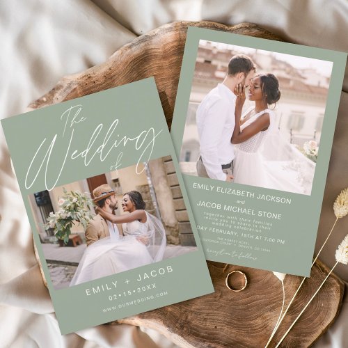 Sage Green The Wedding of Two Photo Minimalist Invitation