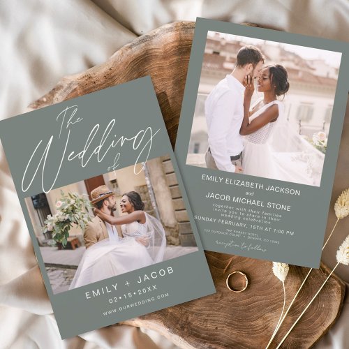 Sage Green The Wedding of Two Photo Minimalist Invitation