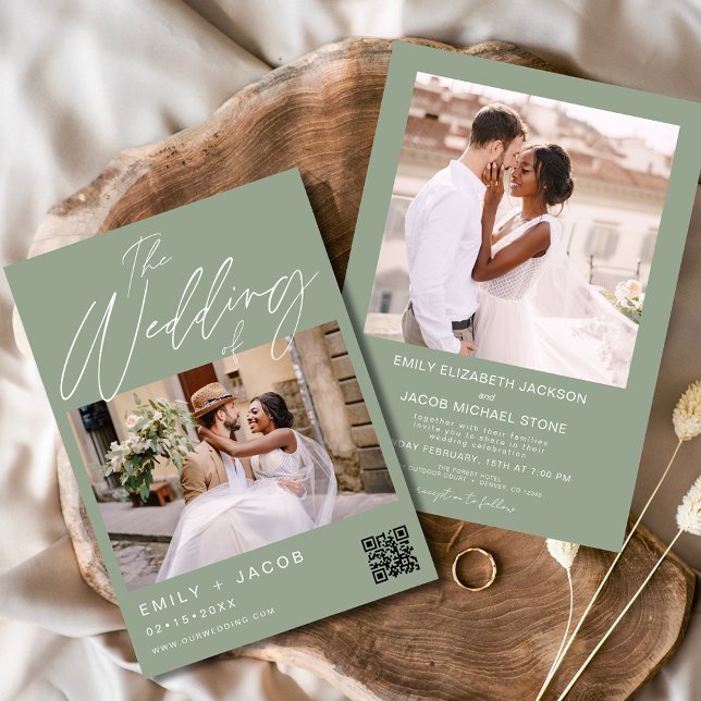 Sage Green The Wedding of Two Photo QR code Invitation (Creator Uploaded)