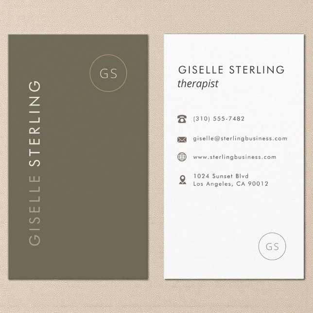 Sage Green Therapist Luxury Elegant Modern Business Card (Creator Uploaded)